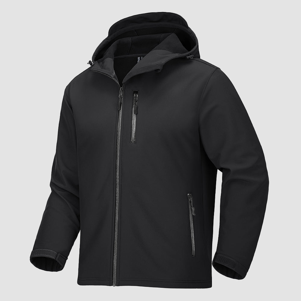 Men's lightweight hooded softshell winter jacket, fleece-lined, 10K waterproof breathable hiking coat
