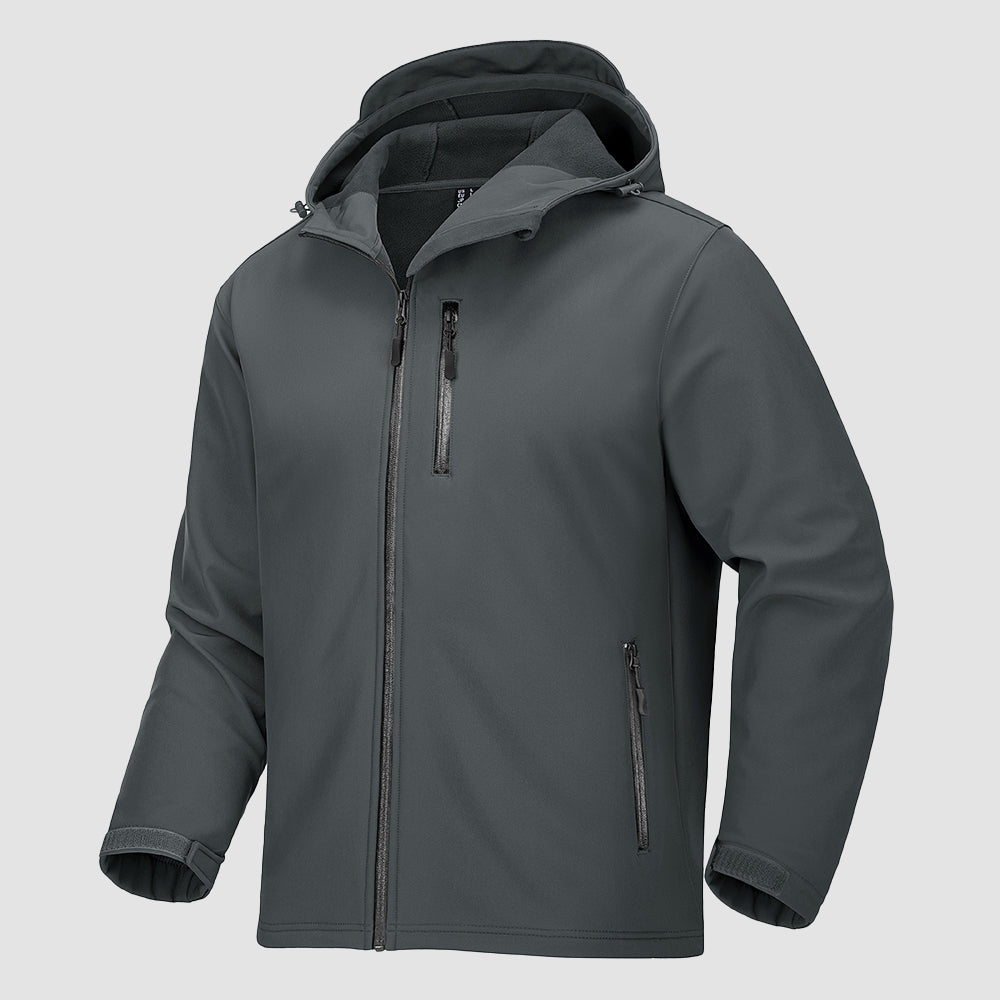 Men's lightweight hooded softshell winter jacket fleece-lined 10K waterproof breathable hiking coat