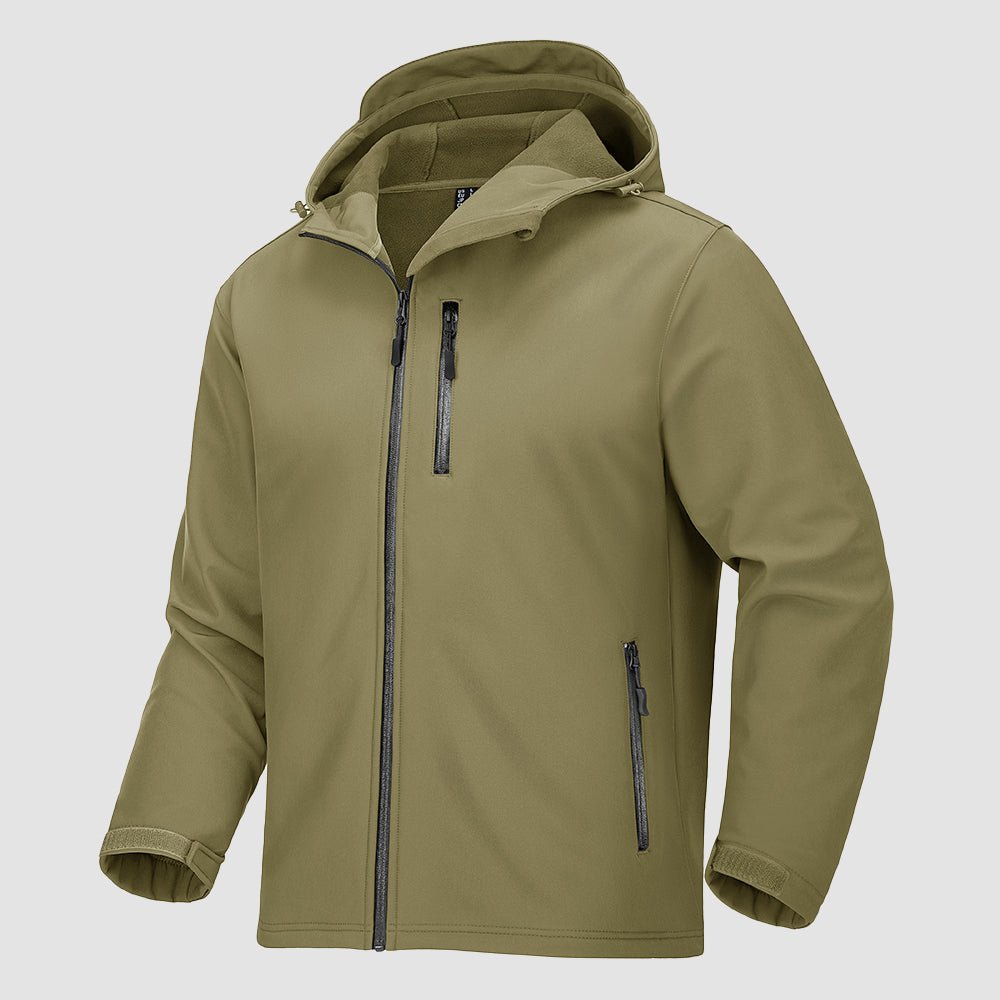 Men's lightweight hooded softshell winter jacket, fleece-lined, 10K waterproof breathable hiking coat