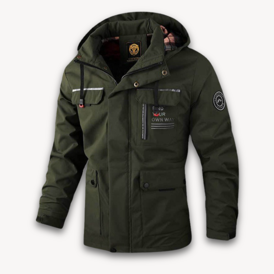 Men's lightweight waterproof hooded jacket breathable polyester shell detachable hood for outdoor adventures