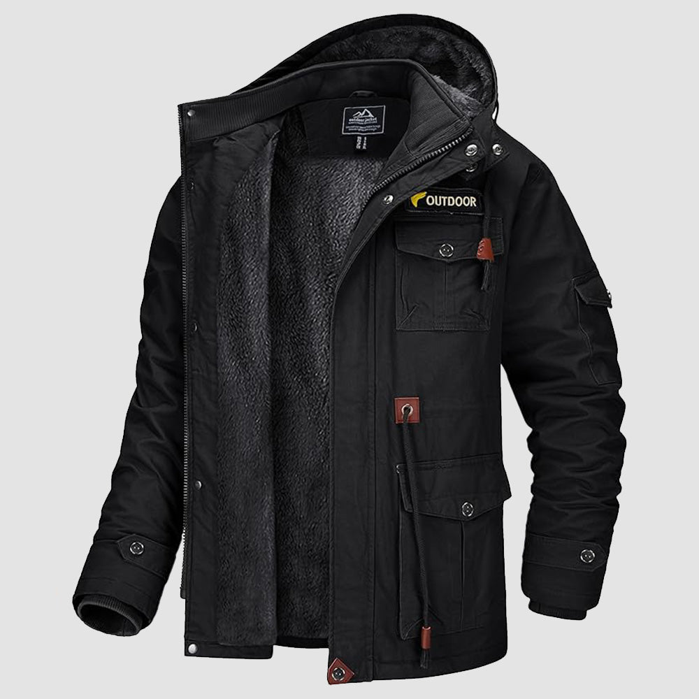 Men's fleece-lined military parka jacket waterproof cold weather outerwear with rugged cotton shell