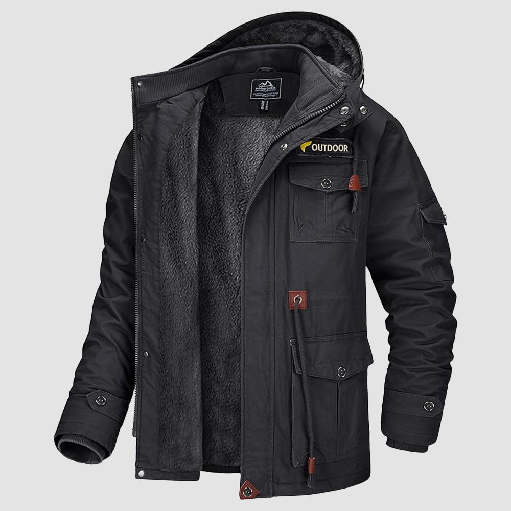 Men's olive green military parka fleece-lined winter jacket windproof with deep cargo pockets