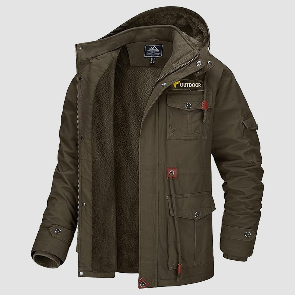 Men's fleece-lined military parka jacket waterproof cold weather outerwear with rugged style