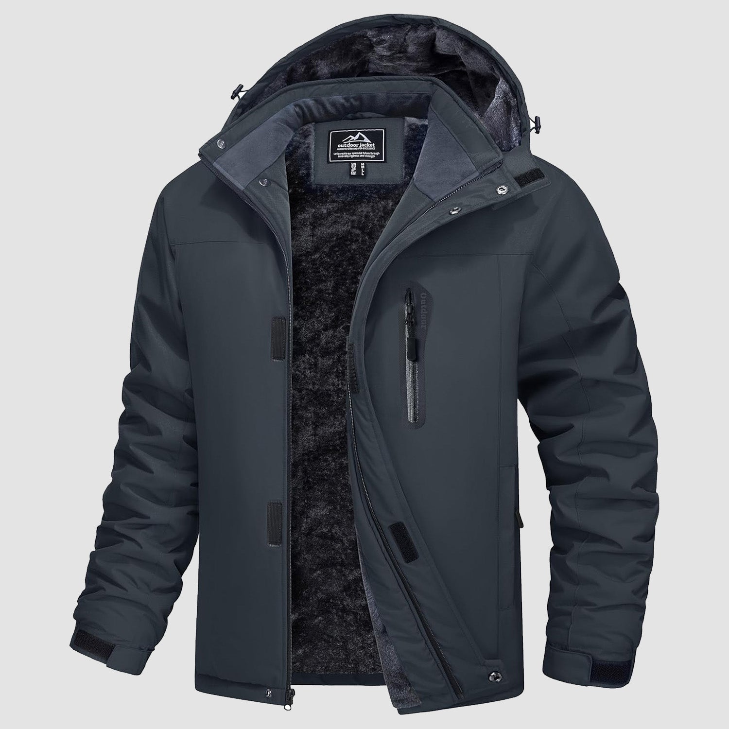 Men's water-resistant hooded ski jacket windproof winter coat with plush fleece lining