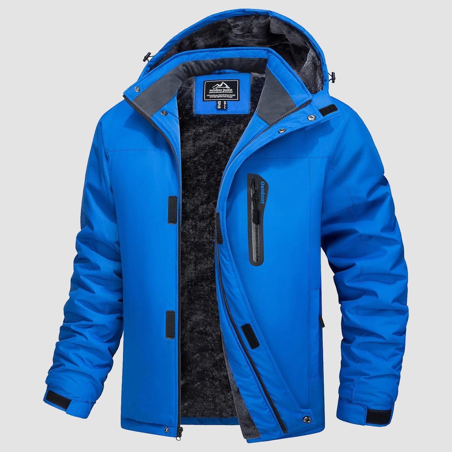 Men's water-resistant hooded ski jacket windproof winter coat with plush fleece lining
