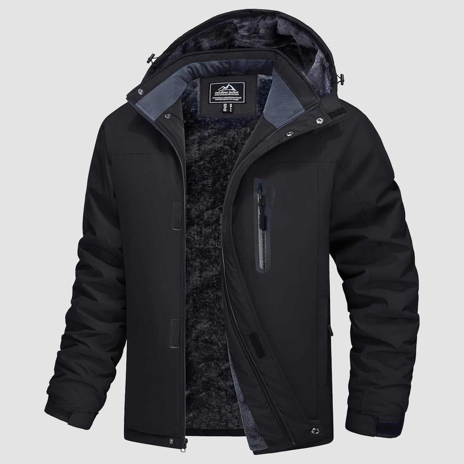 Men's water-resistant hooded ski jacket windproof winter coat with plush fleece lining
