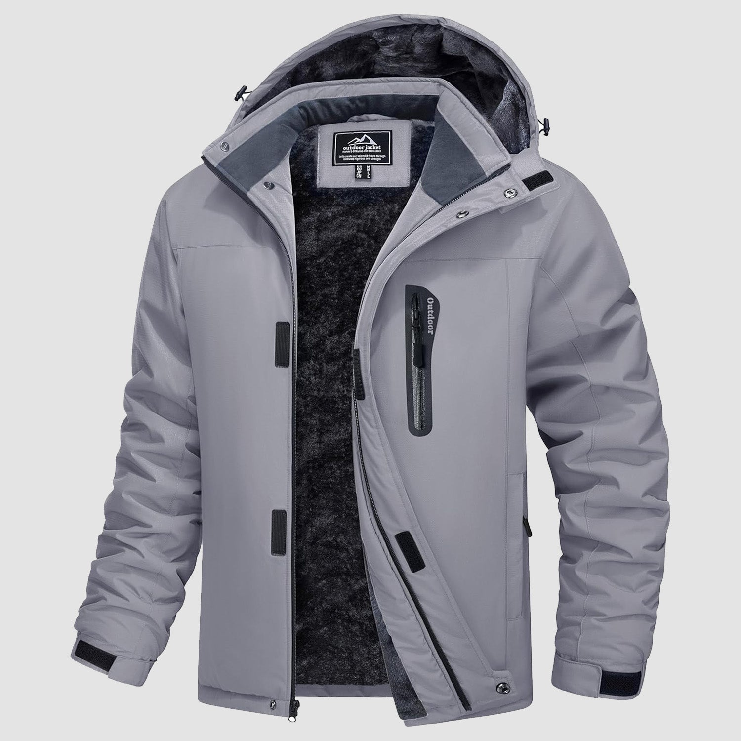 Men's water-resistant hooded ski jacket windproof winter coat with plush fleece lining