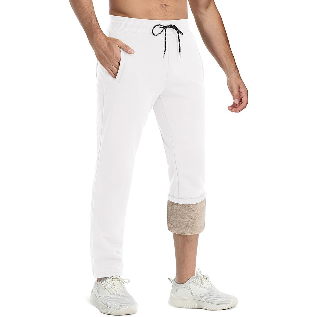 Men's gray sherpa lined fleece joggers warm thickened sweatpants for cold weather outdoor use