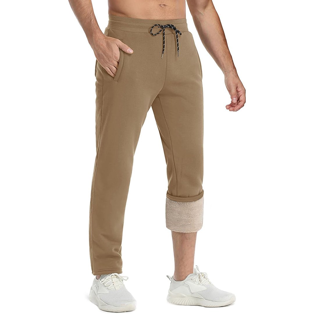 Men's gray sherpa lined fleece joggers warm thickened sweatpants with elastic waistband cold weather