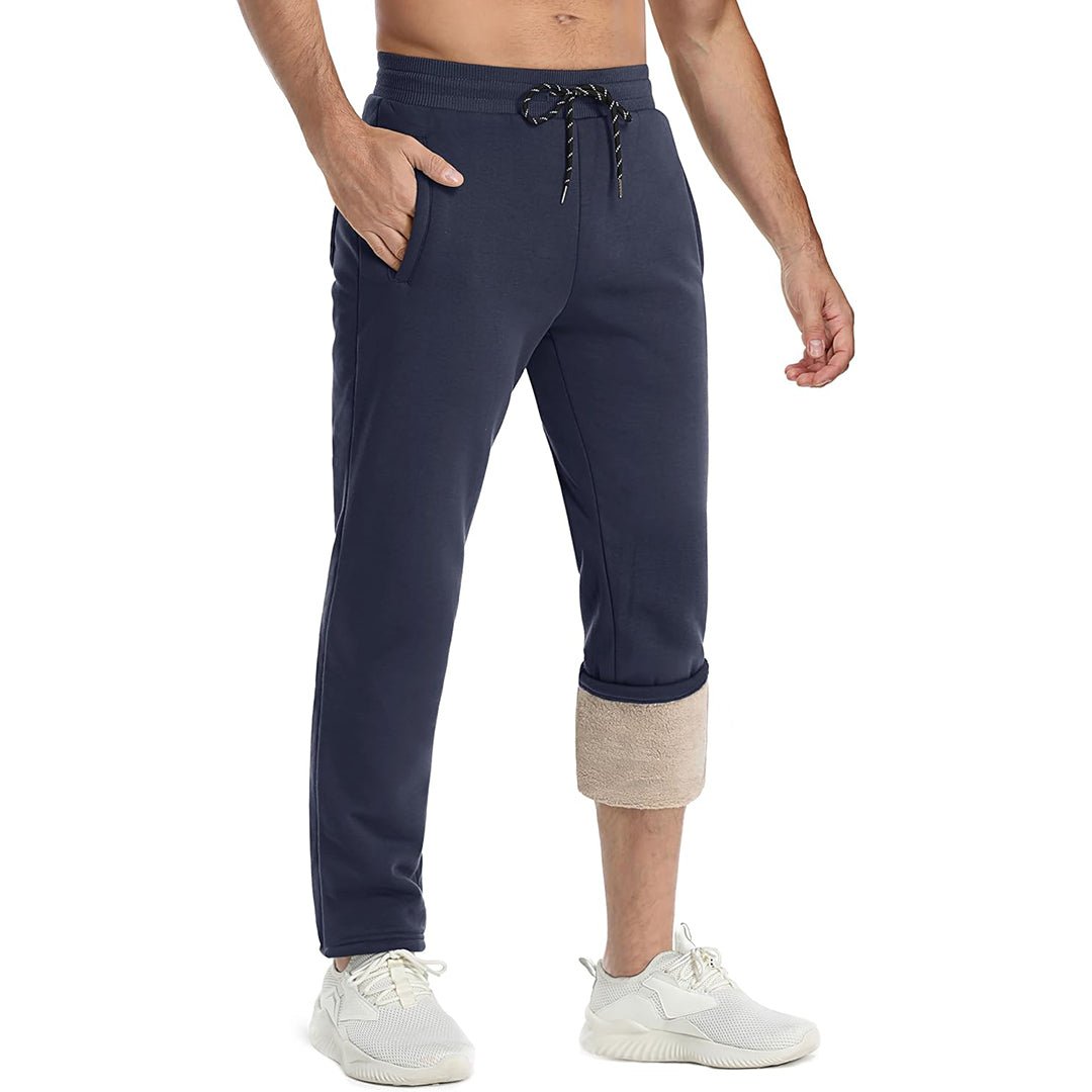 Men's gray sherpa lined fleece joggers warm thickened sweatpants for cold weather outdoor use
