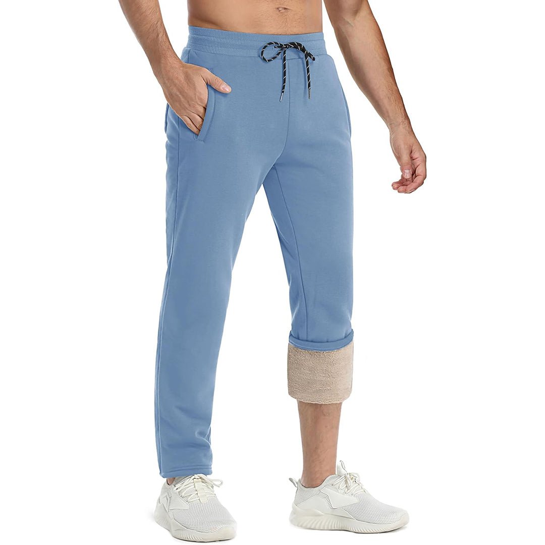 Men's gray sherpa lined fleece joggers warm thickened sweatpants for cold weather outdoor use