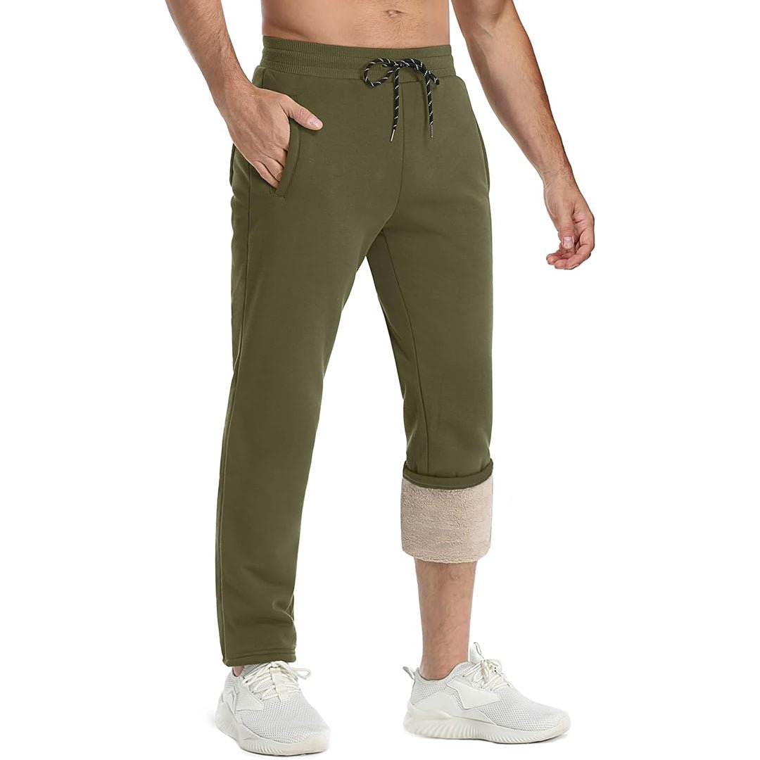 Men's gray sherpa lined fleece joggers warm thickened sweatpants for cold weather outdoor use