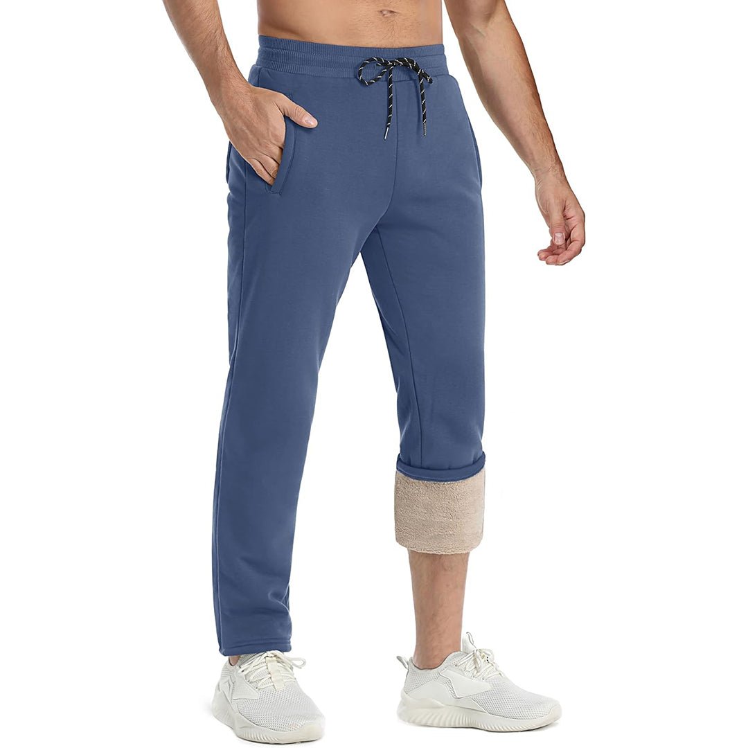 Men's gray sherpa lined fleece joggers warm thickened sweatpants cold weather outdoor stretch fit
