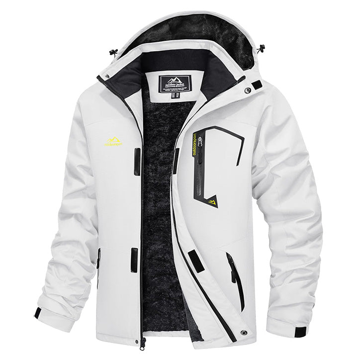 Men's water-repellent winter ski jacket with fleece lining, windproof storm hood, navy blue outdoor fit