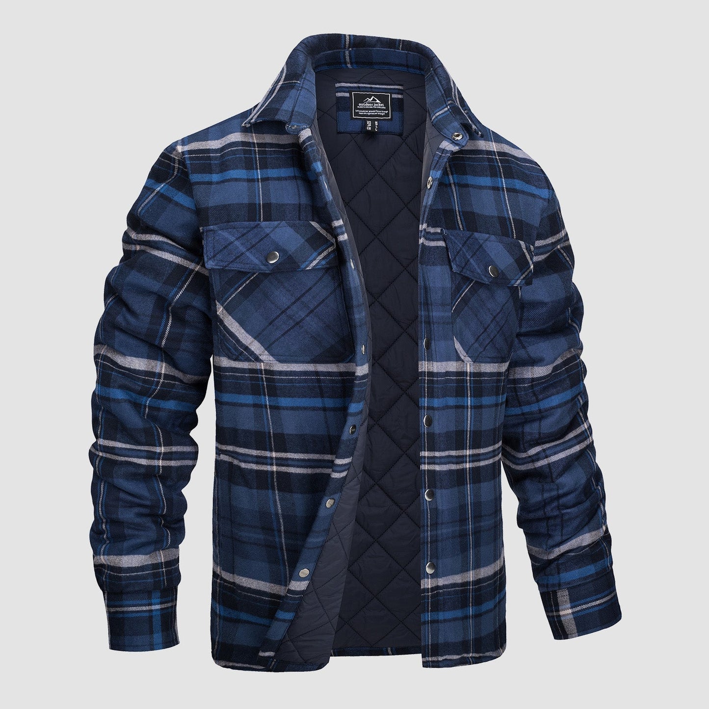 Men's quilted flannel jacket warm padded lining windproof breathable cold weather classic style