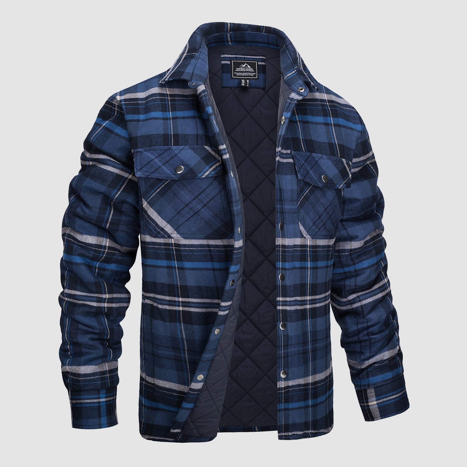 Men's quilted flannel jacket warm padded lining windproof breathable cold weather classic style