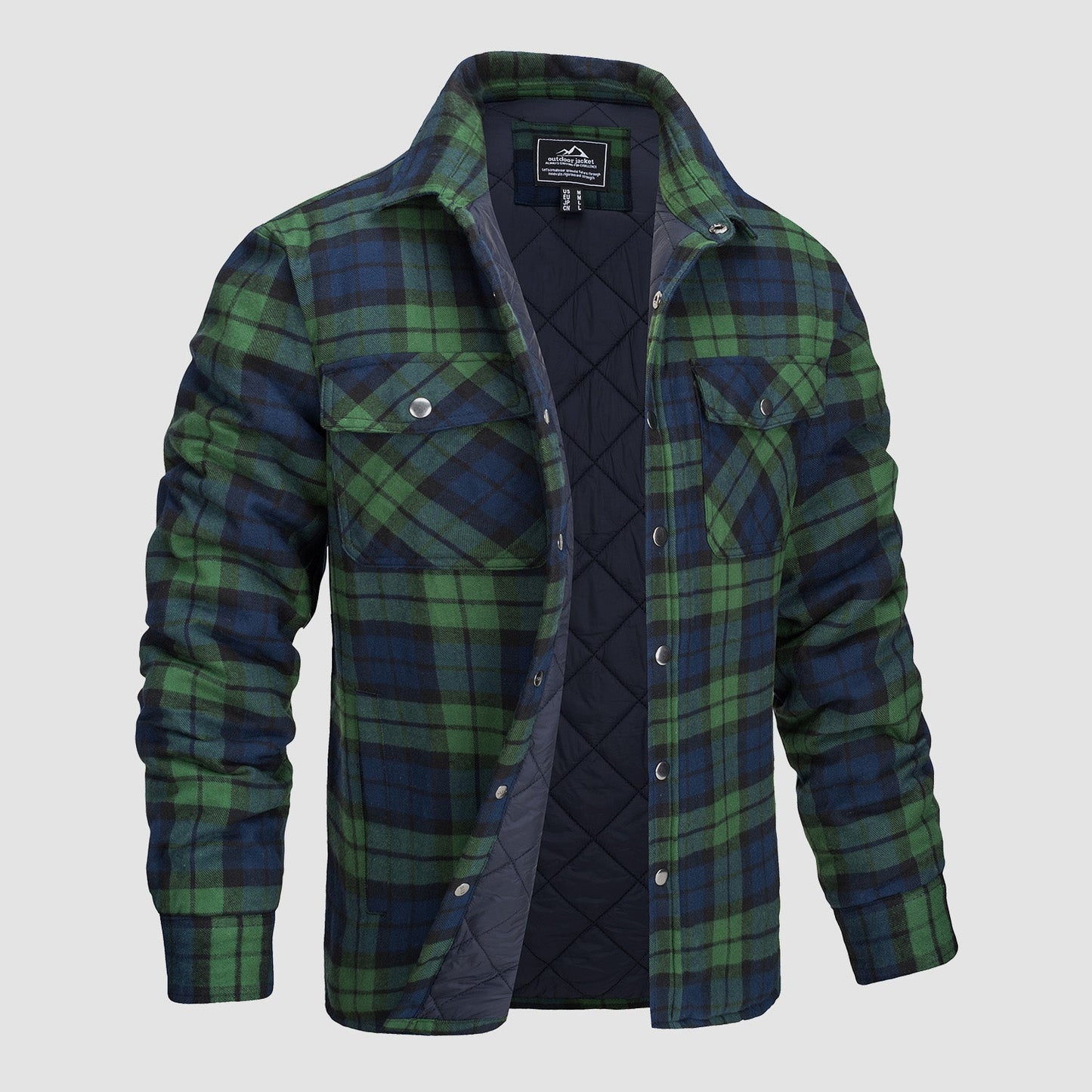 Men's quilted flannel jacket warm padded lining windproof breathable cold weather outdoor comfort