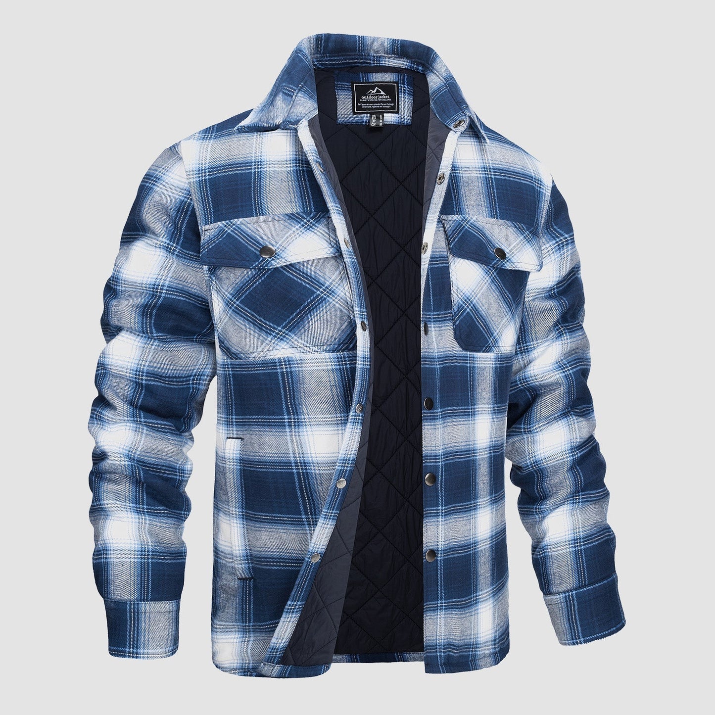Men's quilted flannel jacket warm padded lining windproof breathable cold weather outdoor wear