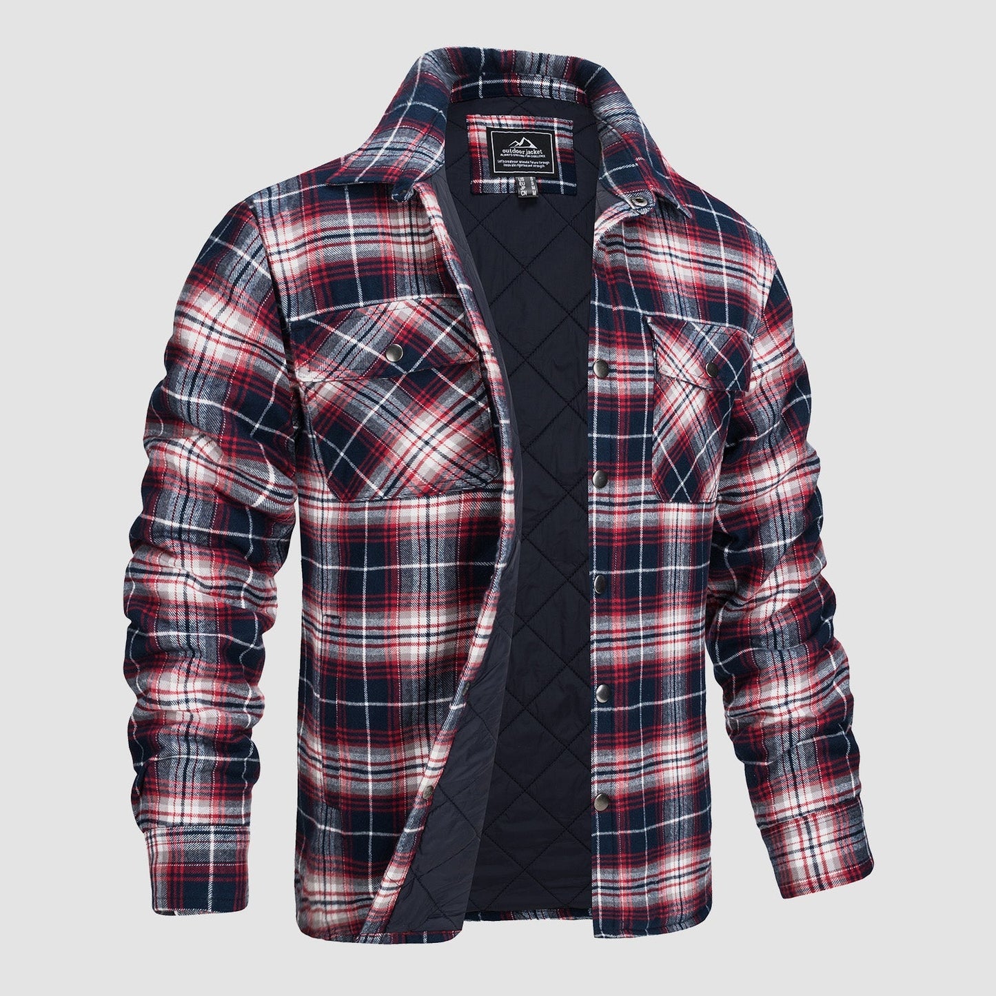 Men's quilted flannel jacket warm padded lining windproof breathable cold weather outdoor wear