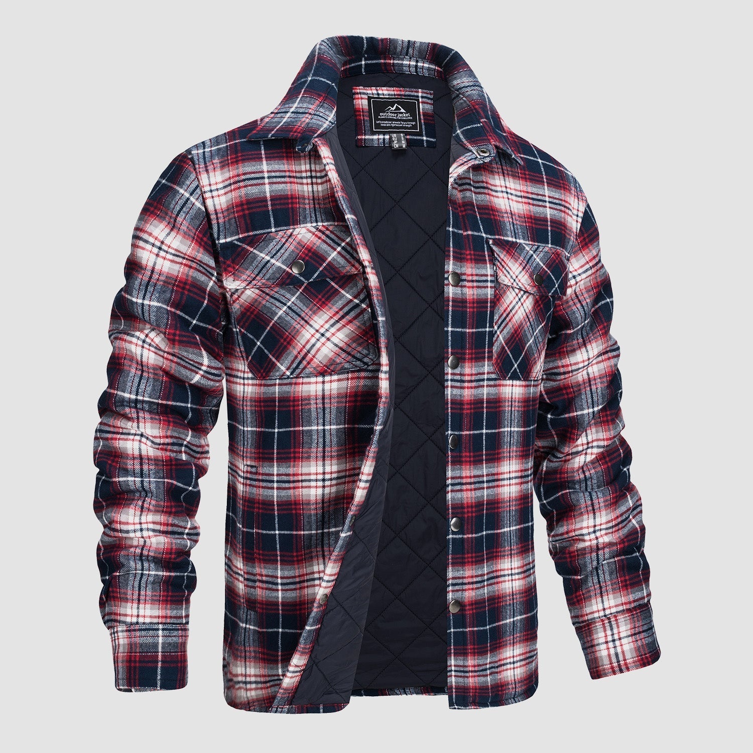 Men's quilted flannel jacket warm padded lining windproof breathable cold weather outdoor wear