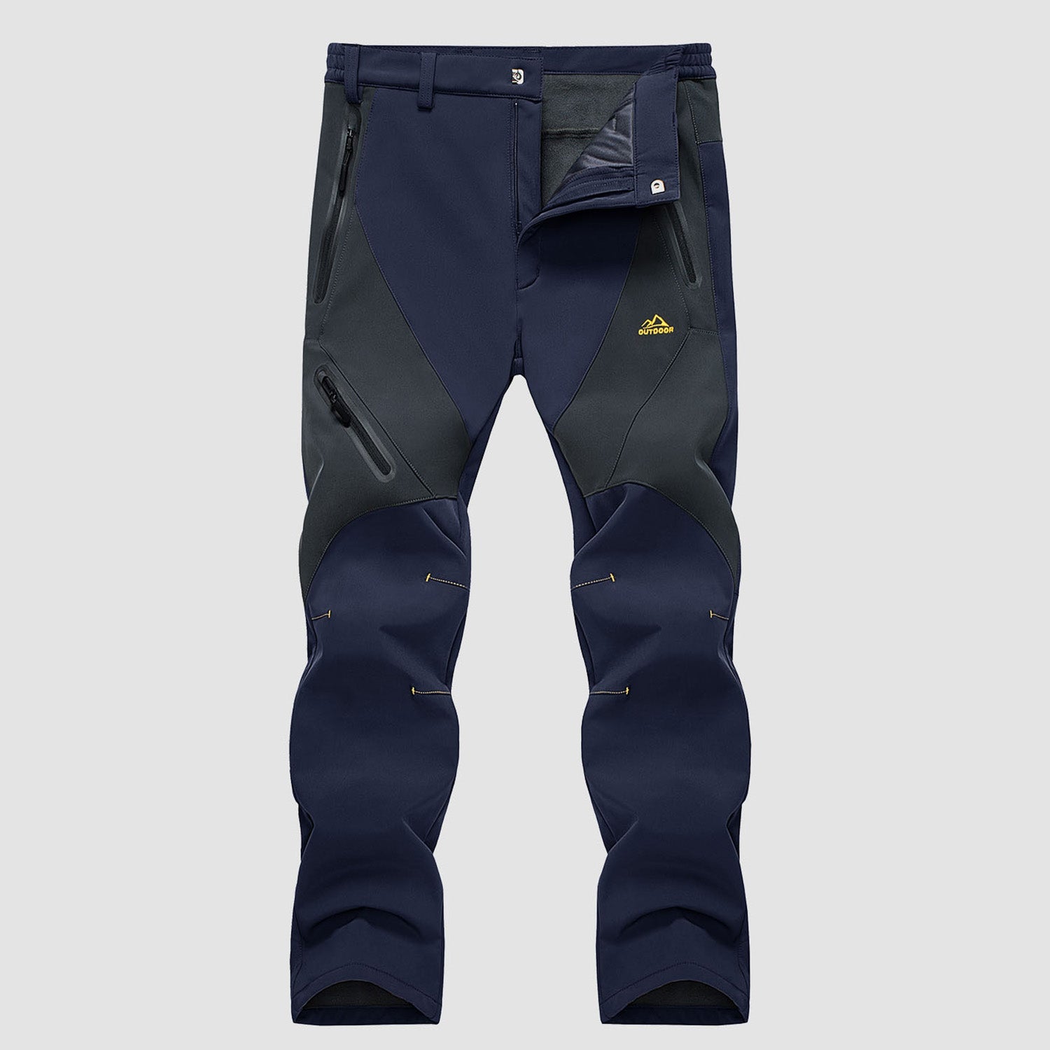 Men's waterproof insulated snow pants fleece-lined softshell with zip pockets for winter outdoors