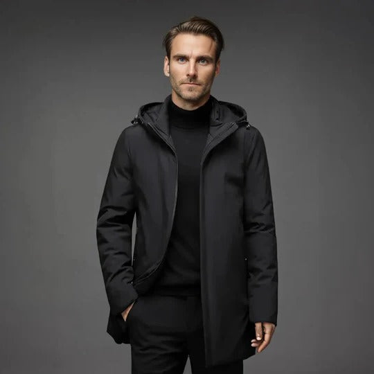 Men's lined winter parka navy insulated relaxed-fit urban style with multiple utility pockets