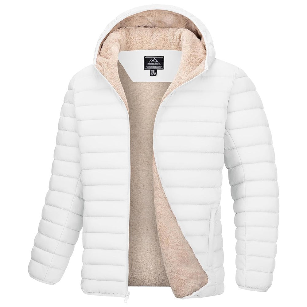 Men's hooded winter puffer jacket water-resistant fleece-lined coat windproof insulated warmth