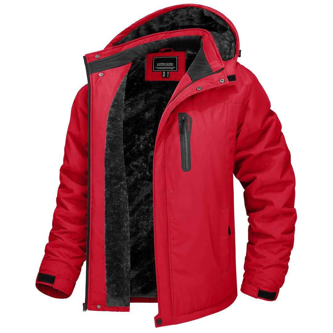 Men's windproof fleece-lined winter jacket navy blue slim fit with detachable storm hood