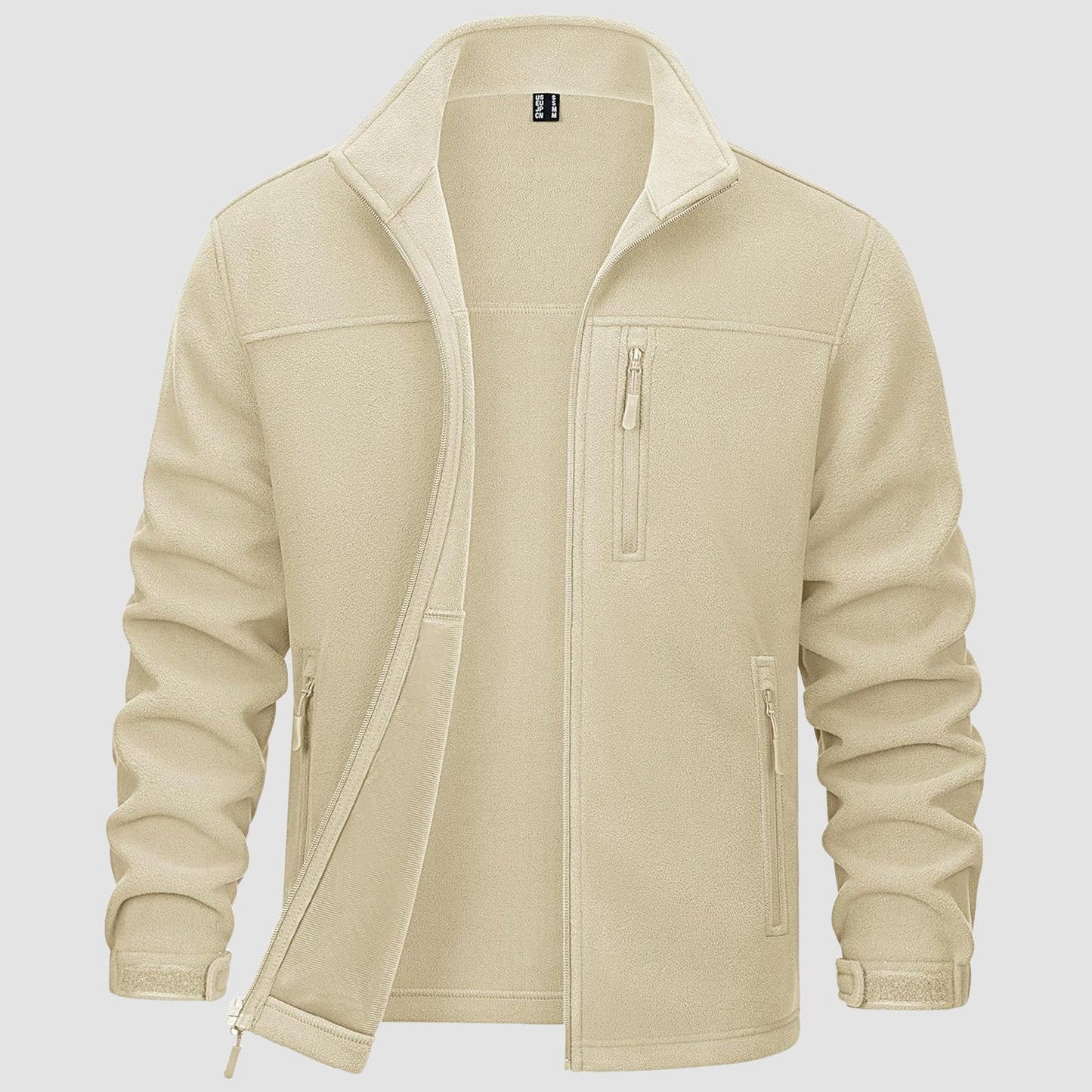Men's gray polyester fleece jacket full-zip mid-weight with 3 pockets for hiking outdoor