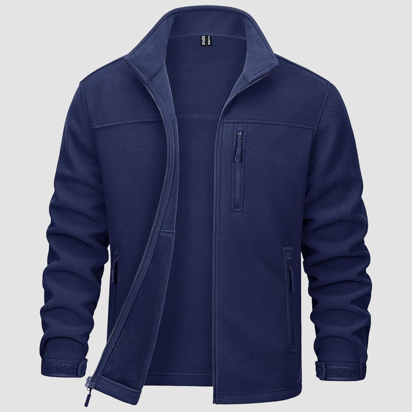 Men's gray polyester fleece full-zip jacket with 3 pockets, mid-weight for hiking