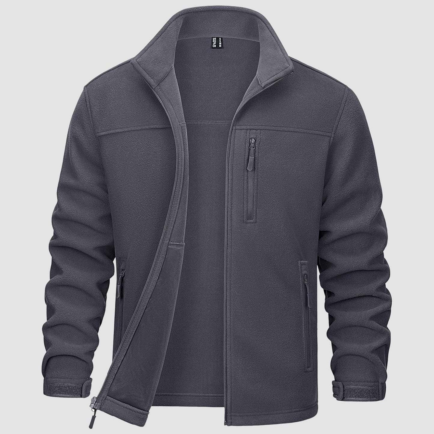 Men's gray fleece full-zip hiking jacket mid-weight polyester with 3 functional pockets