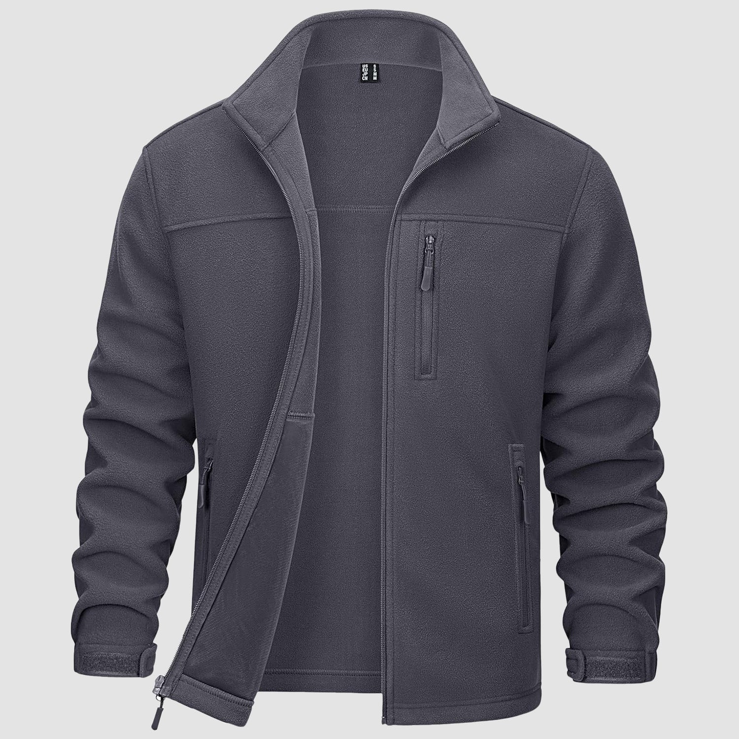 Men's gray fleece full-zip hiking jacket mid-weight polyester with 3 functional pockets