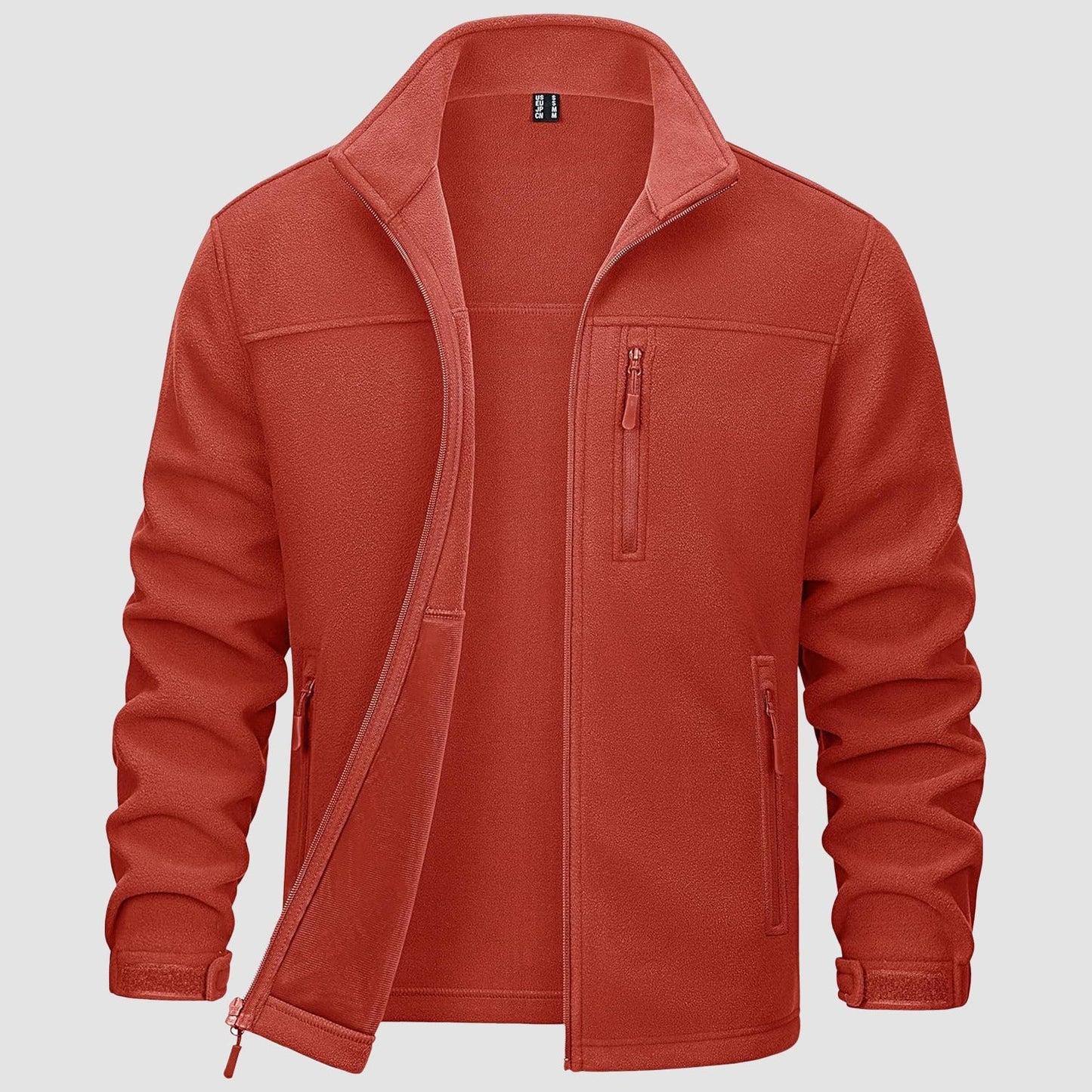 Men's gray full-zip fleece jacket mid-weight polyester with 3 pockets for hiking outdoor
