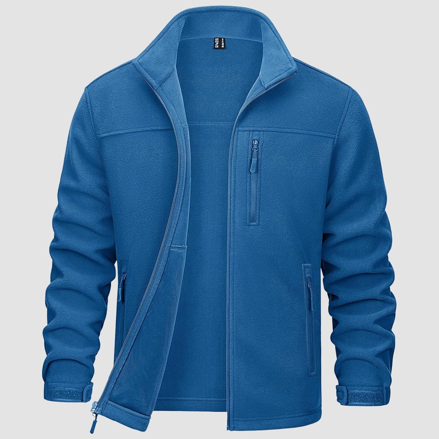 Men's gray polyester fleece full-zip jacket with 3 pockets, mid-weight hiking outdoor style