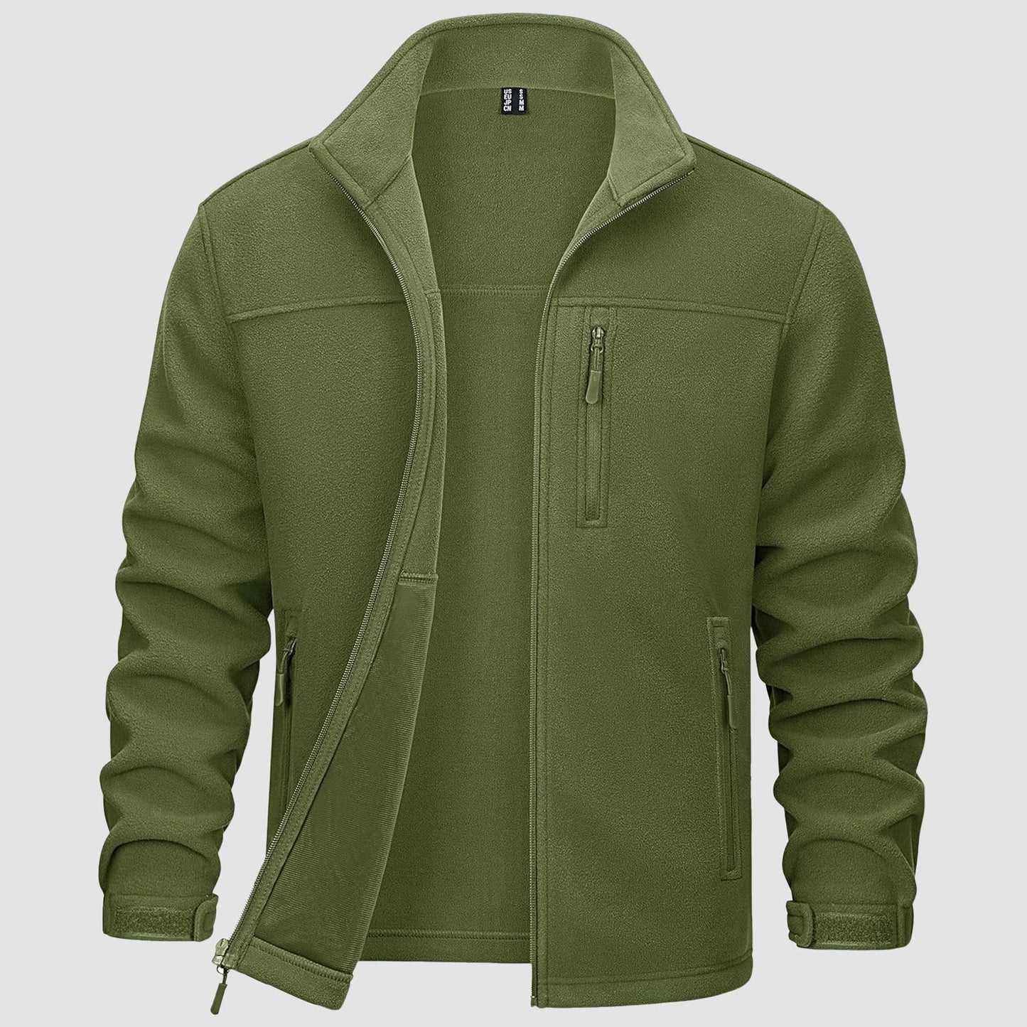 Men's gray polyester fleece jacket full-zip mid-weight with 3 pockets for hiking outdoor