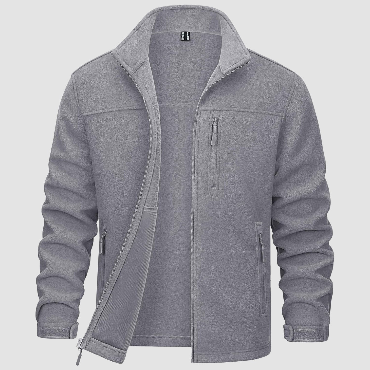 Men's gray fleece full-zip hiking jacket mid-weight polyester with 3 functional pockets