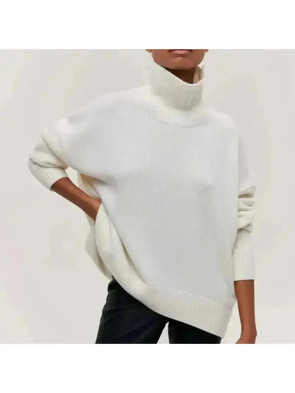 Women's oversized turtleneck sweater cozy cotton-blend knit layering style autumn winter warmth