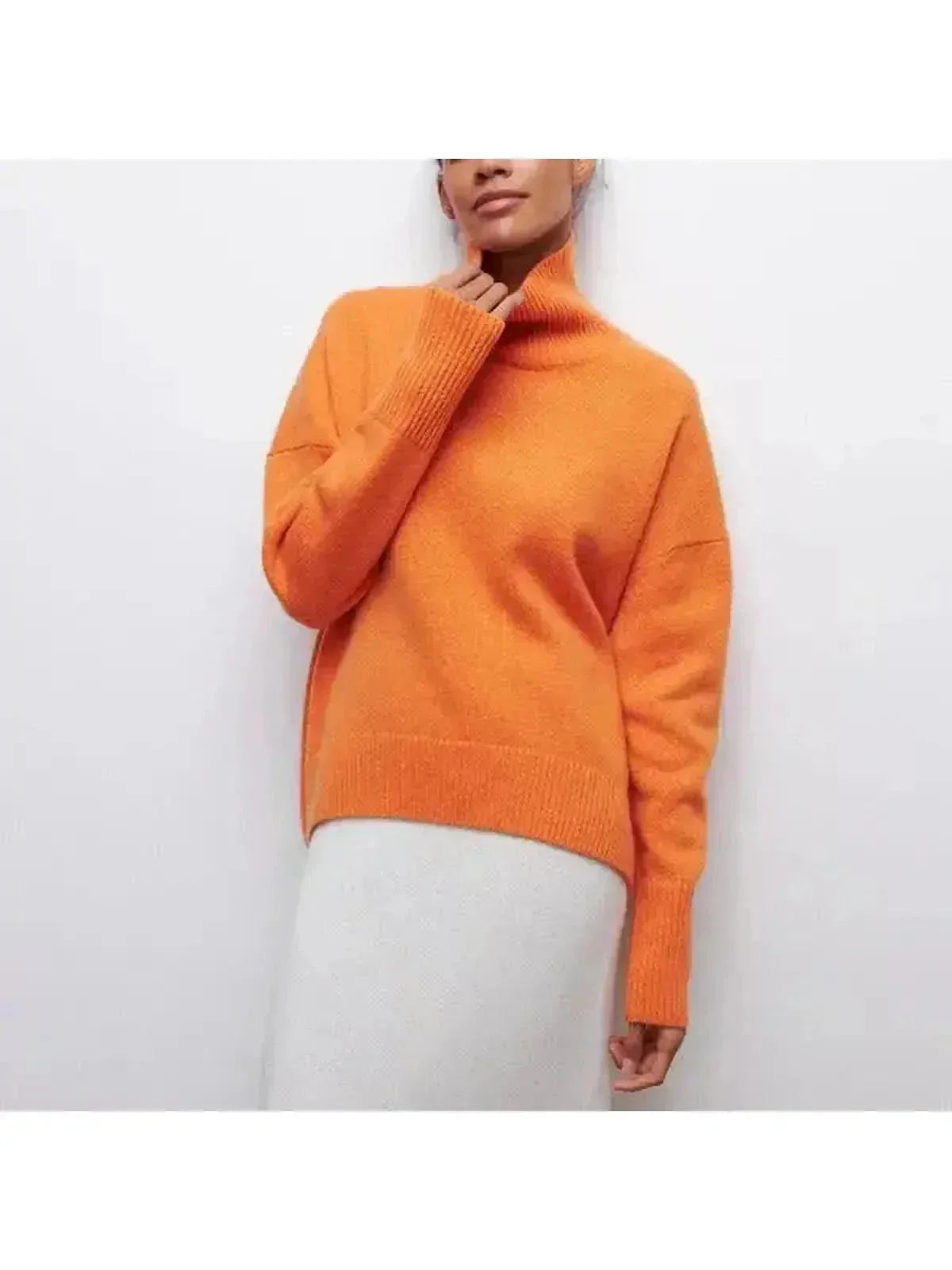 Women's oversized turtleneck sweater cozy cotton-blend knit for effortless layering warmth