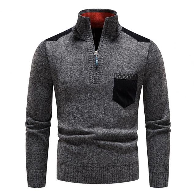 Men's slim-fit zip sweater with pocket, modern closure, versatile casual to semi-formal style