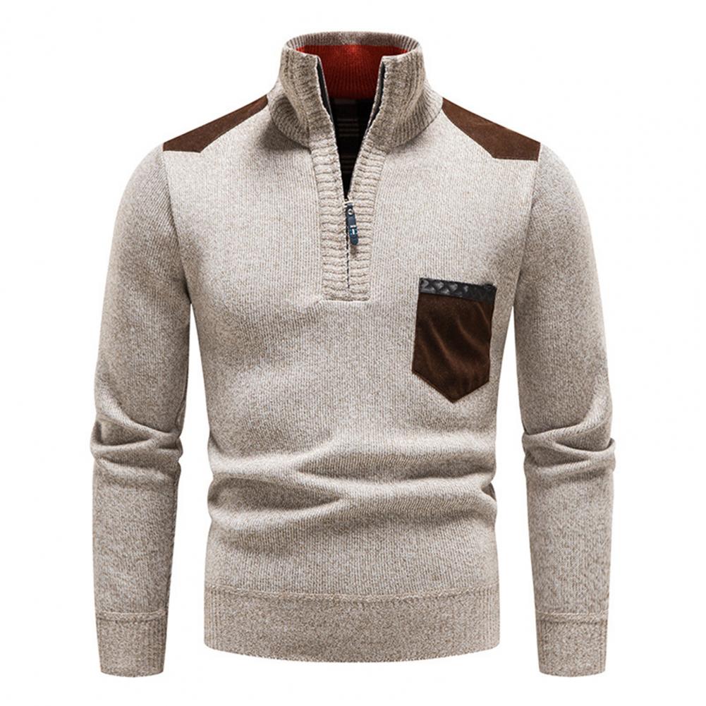 Men's slim-fit zip sweater with pocket, modern closure, versatile casual and semi-formal style