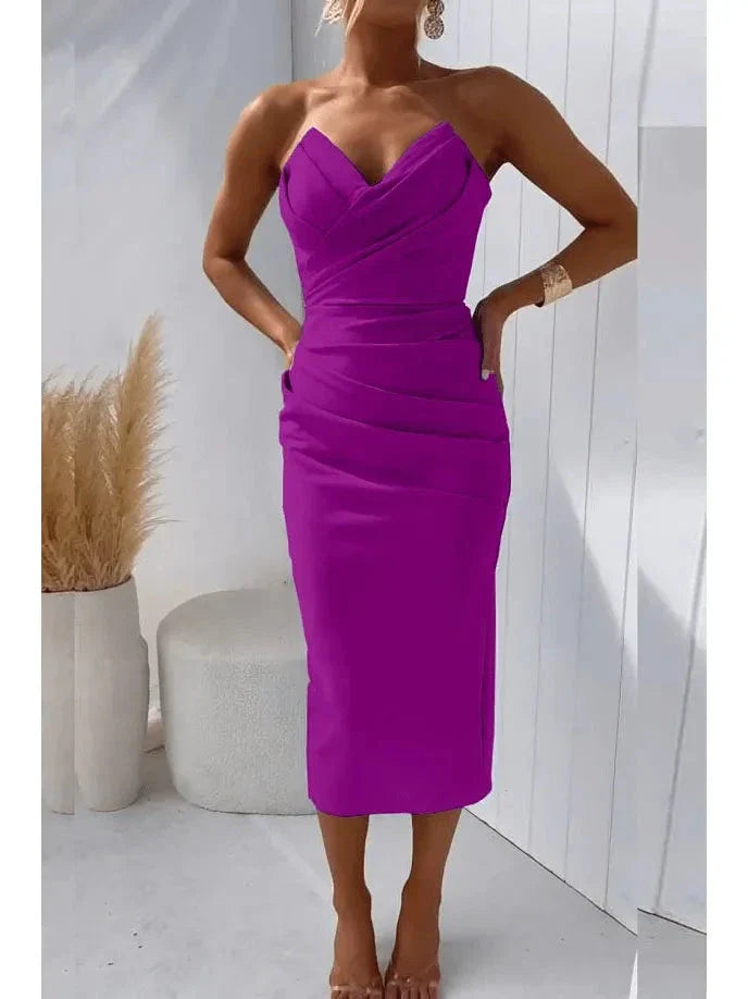 Milly strapless open-back dress in summer hues, sleek silhouette for confident fashion-forward women