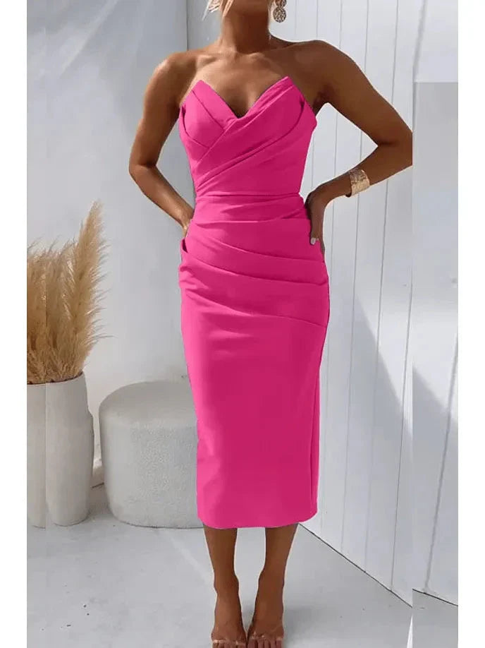 Milly strapless open-back dress in vibrant summer colors, sleek silhouette for confident women