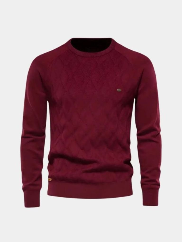 Cream diamond knit crewneck sweater tailored unisex fit subtle texture mid-weight everyday style