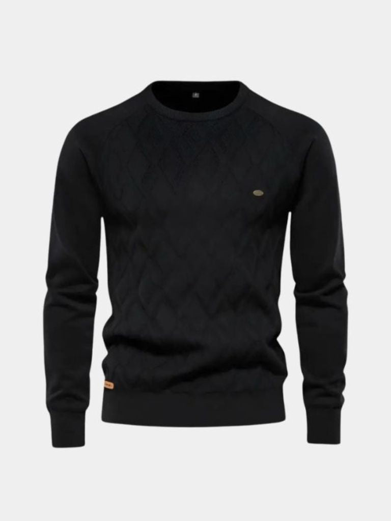 Ivory diamond knit crewneck sweater tailored unisex fit with subtle texture pattern