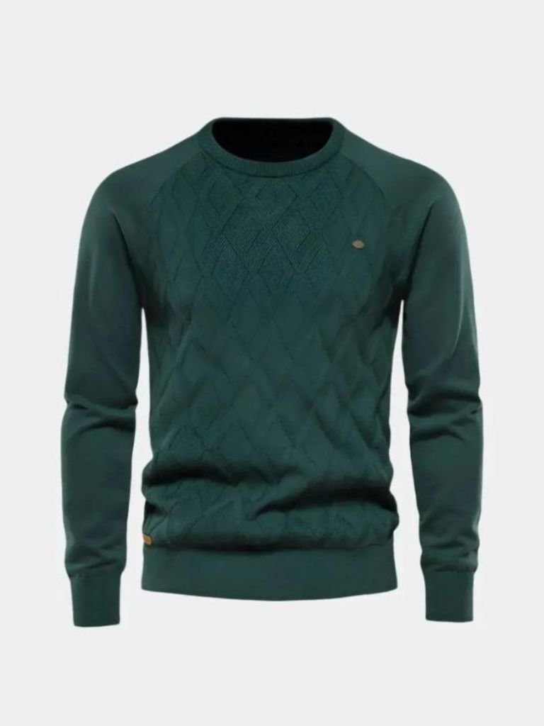 Ivory diamond knit crewneck sweater tailored unisex fit with subtle texture pattern
