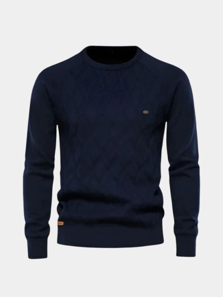 Charcoal diamond knit crewneck sweater tailored unisex fit with subtle texture pattern