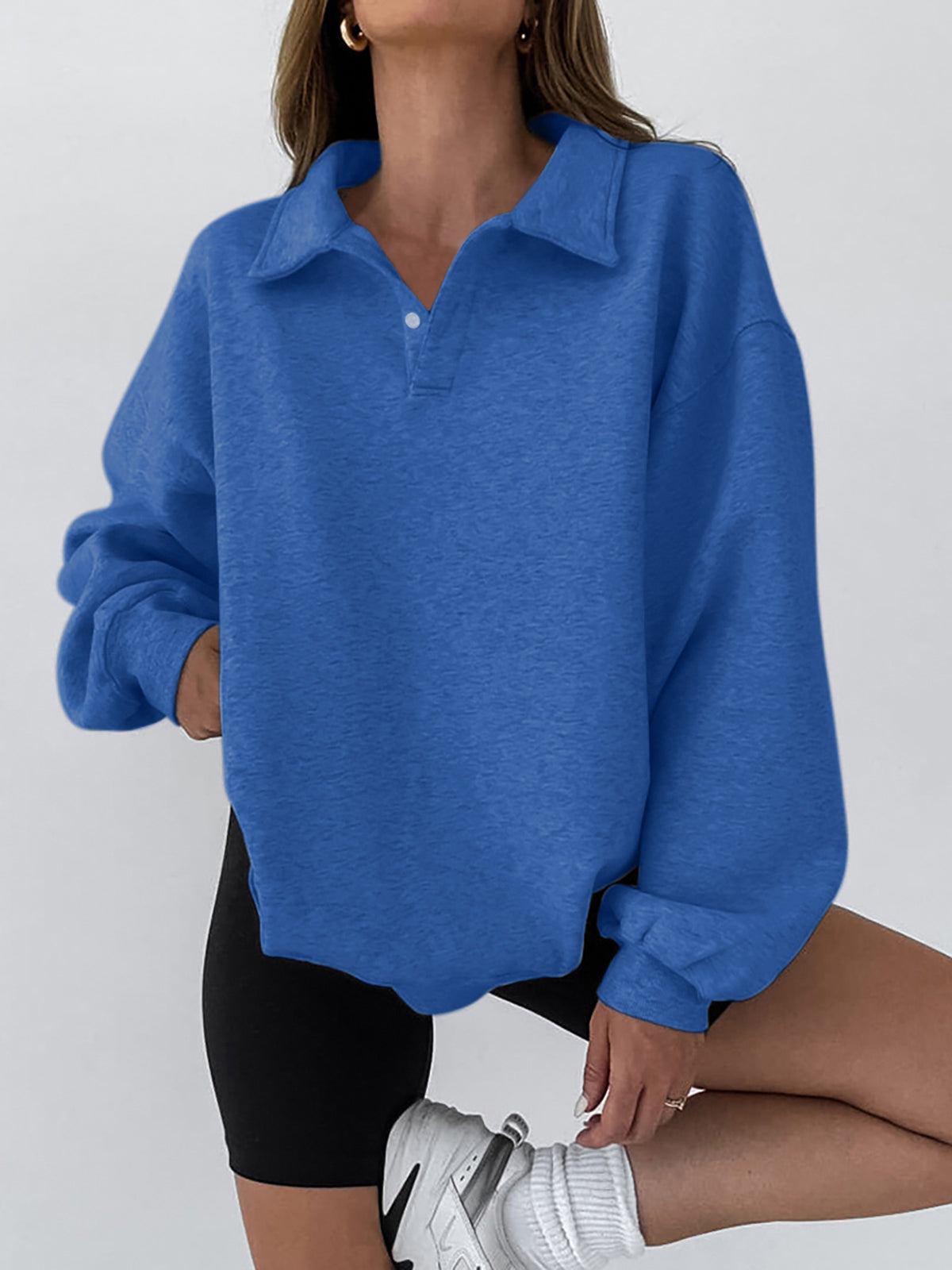 Men's minimalist plain polo sweatshirt regular fit casual collar top breathable poly-cotton blend