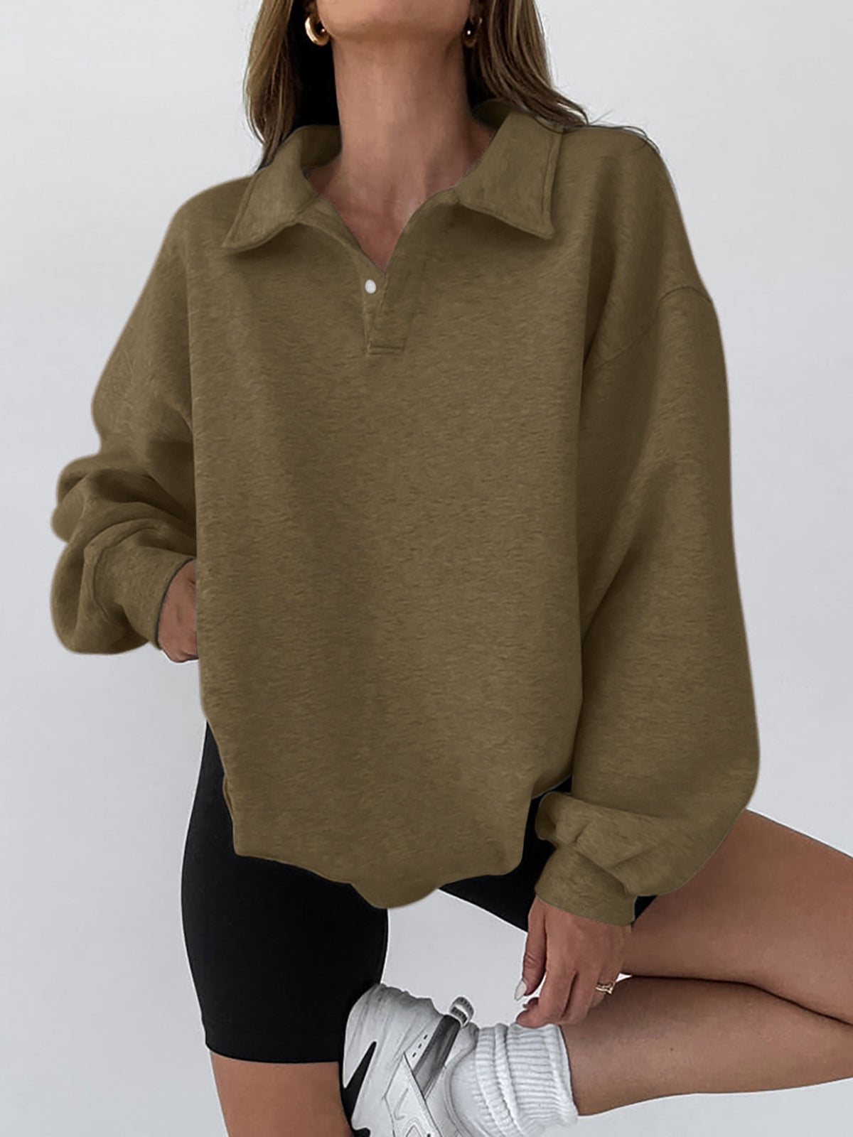 Men's minimalist plain polo sweatshirt regular fit casual collar top breathable poly-cotton blend