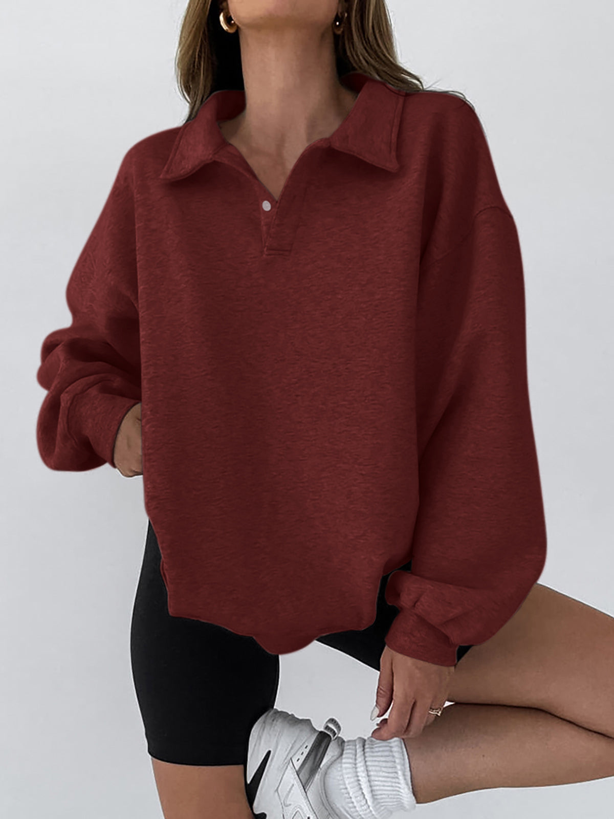 Men's minimalist plain polo sweatshirt regular fit casual collar top breathable poly-cotton blend