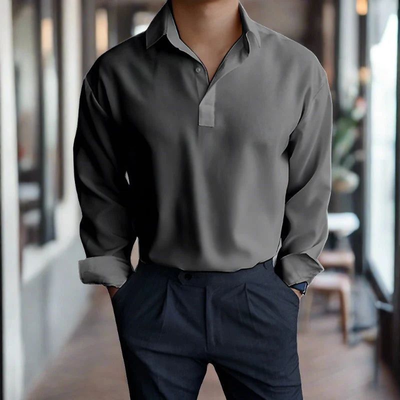 Men's breathable lightweight minimalist summer shirt in neutral tone with relaxed polished fit